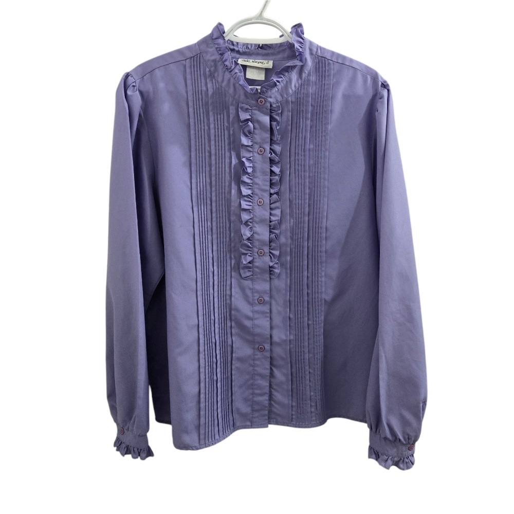 Vicki Wayne's Vintage Purple Ruffle Blouse P2P 23
